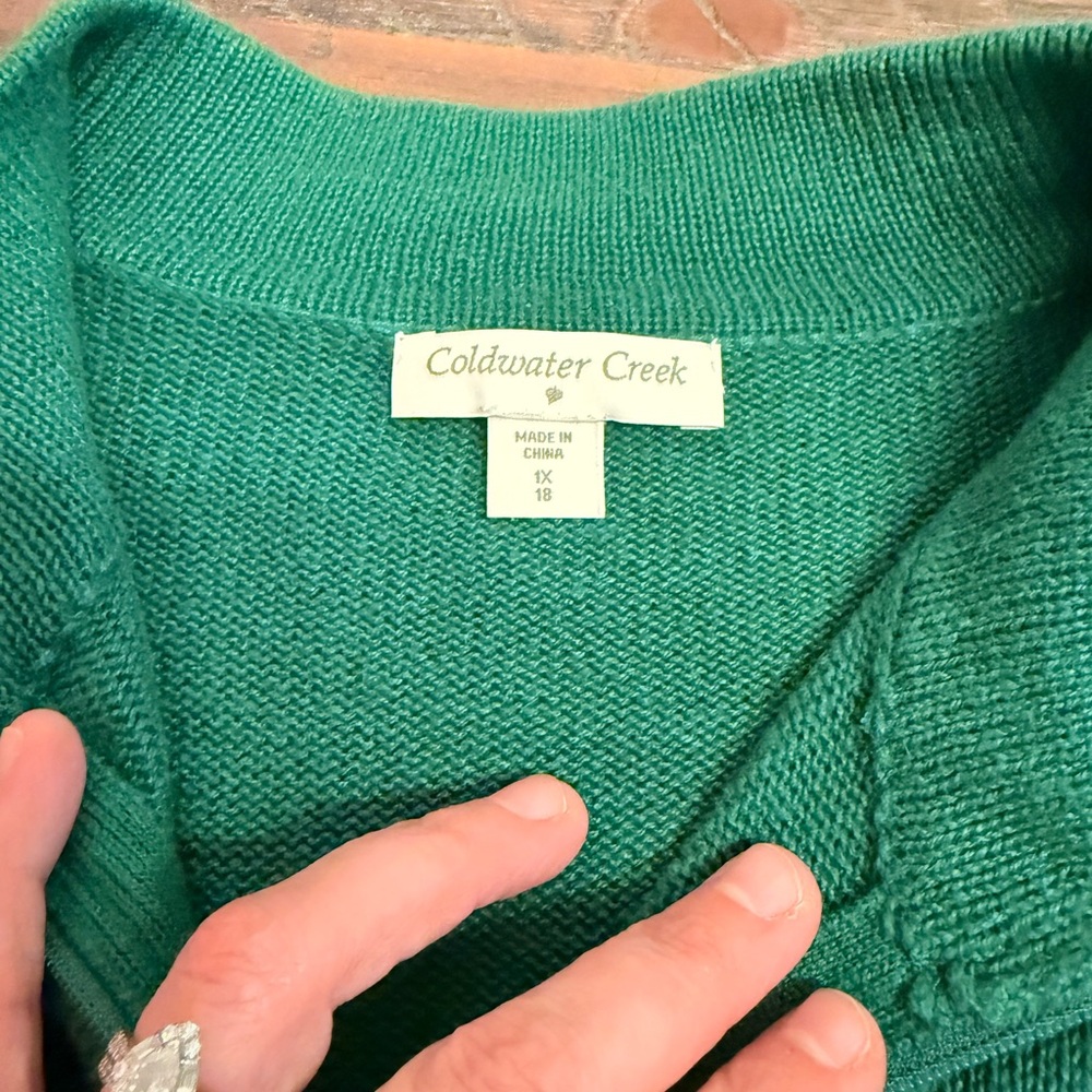 Coldwater Creek Holiday Zip Cardigan Sweater Women’s 1X Green Ornaments - Picture 5 of 9
